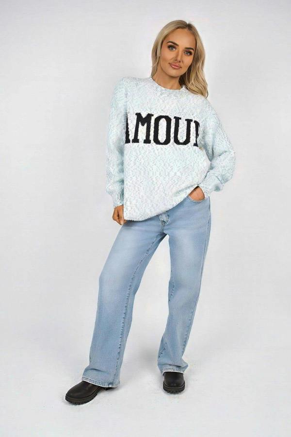 Zenya Fluffy Knit Oversized Jumper With Amour Slogan Detail - Orange