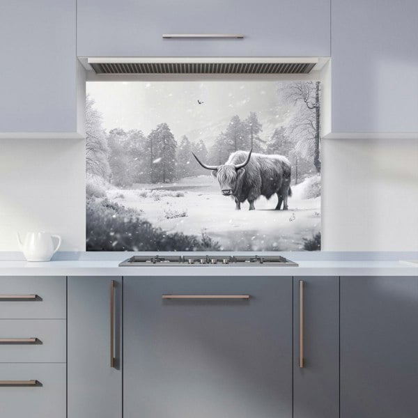 Warren Reed - Designer Snow Storm Highland Cow Kitchen Splashback