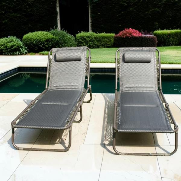 The Garden Marketplace Luxury Padded Lay Flat Garden Sun Loungers Brown (Set of 2)