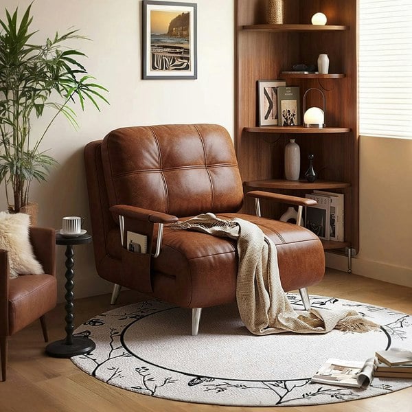 Riley Single Sofa Bed, Two Seater Sofa Bed, Black Leather-Weilai Concept-Weilai Concept