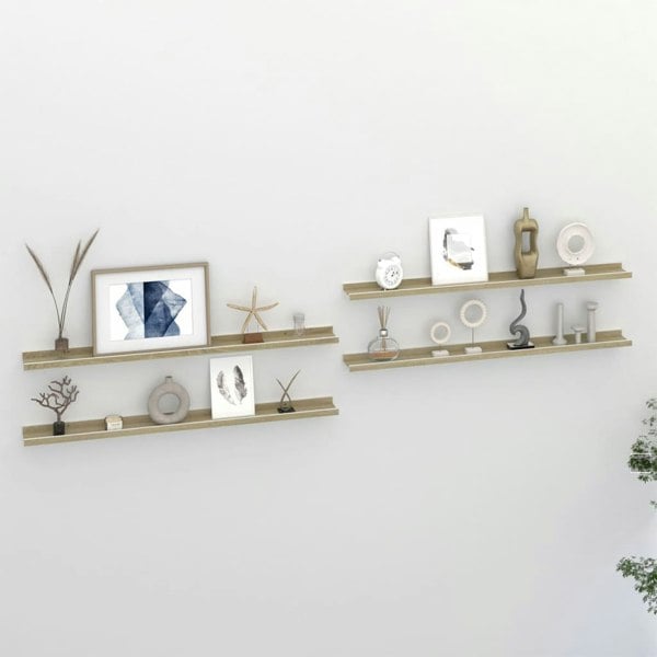 Berkfield Wall Shelves 4 pcs White and Sonoma Oak 100x9x3 cm