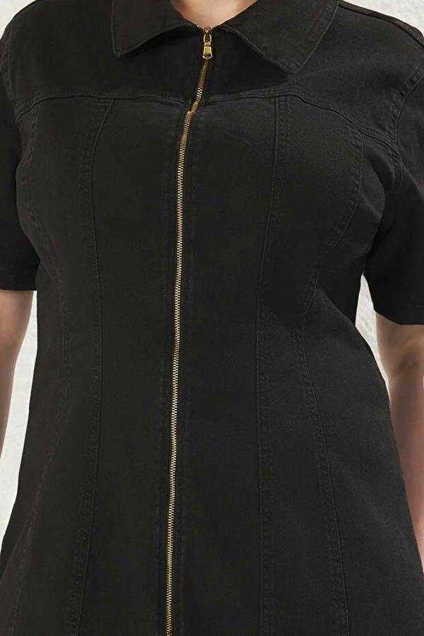 WOVCOR Front Zipper Medium Stretch Denim Plus Size Dress