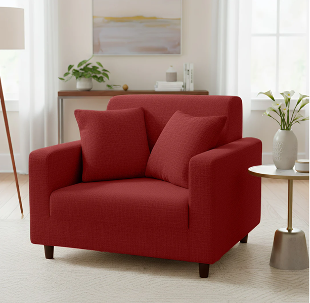 Anyseat 1 Seater Sofa Cover Plain Wine Red Style and Protection For Living Room Sofa Chair Elastic Stretchable Slipcover