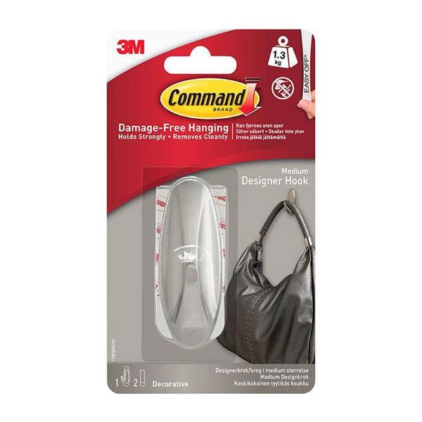 Command 17081BN-ES Designer Medium Hook Brushed Nickel 1.3kg - One Colour - 