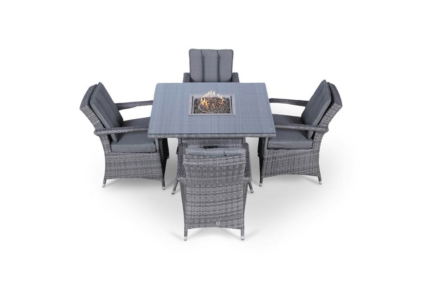 Giardino Arizona Fire Pit 4 Seater Square Rattan Dining Set
