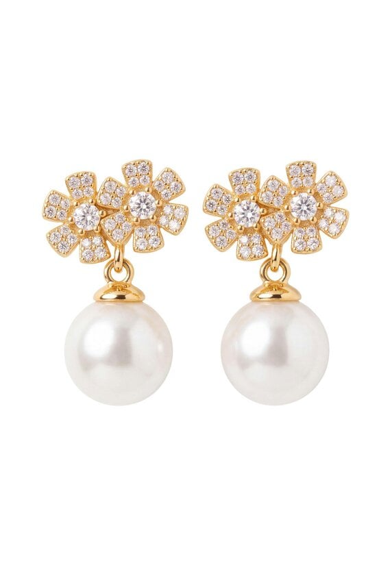Latelita Bouquet And Pearl Drop Earrings Gold