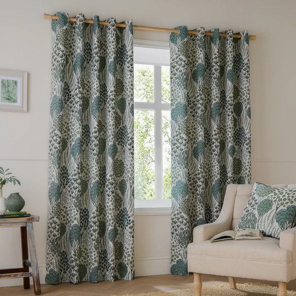 Wylder Ophelia Jacquard Floral Eyelet Curtains - Thyme/Mineral