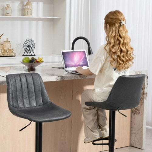 Wyld Haus Rotteli Set Of 2 Charcoal Grey Faux Leathar Upholstered Tub Bar Stools
