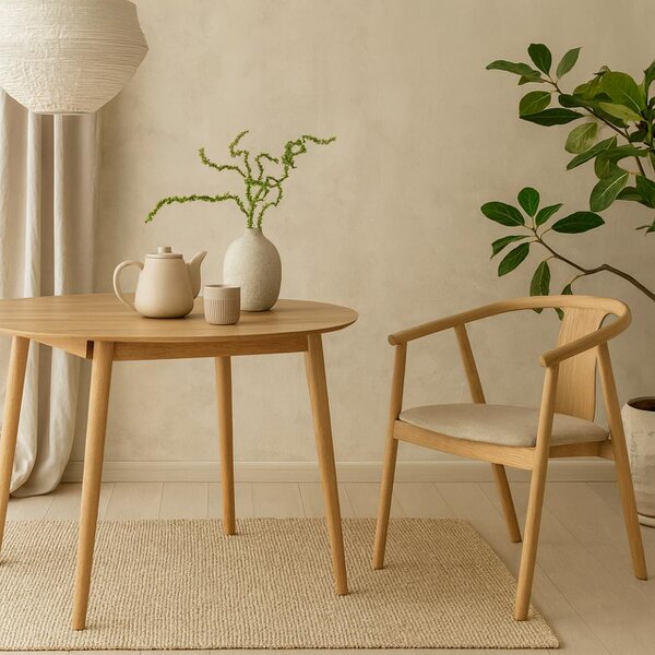 Wyld Haus Novi Sad Natural Oak Wood Effect Round Extending Dining Table
