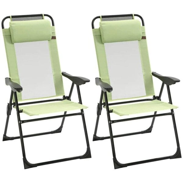 Bobobiy Folding Garden Chairs Set of 2, 5-Position Recliner Camping Chair with High Back, Portable Outdoor Dining Chairs with Headrests, Green