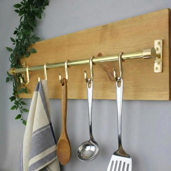 Solid Brass Hook Rail - 5 Hooks