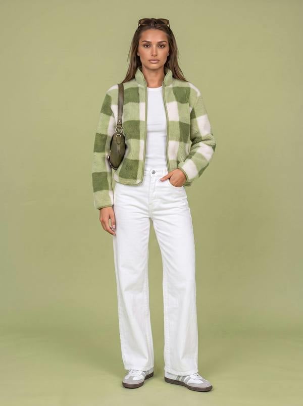 Urban Bliss Check Fleece Jacket Matcha