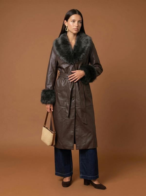 Urban Bliss Fur Cuff Pu Jacket Chocolate
