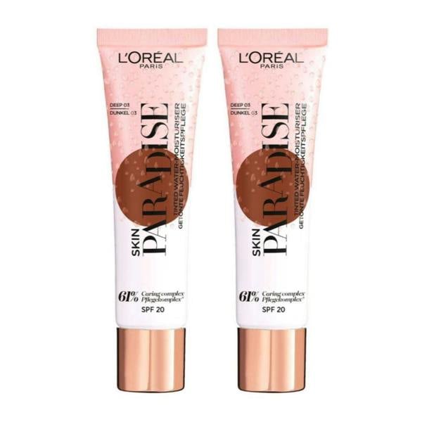 2 x L'Oreal Paris Skin Paradise Tinted Water Moisturiser Spf 20 30ml - 03 Deep