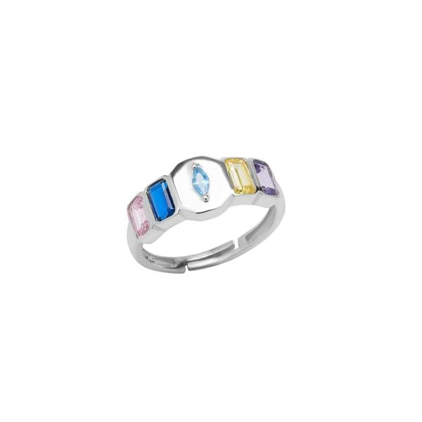 Spero London Sterling Silver Multicolor Baguette Ring