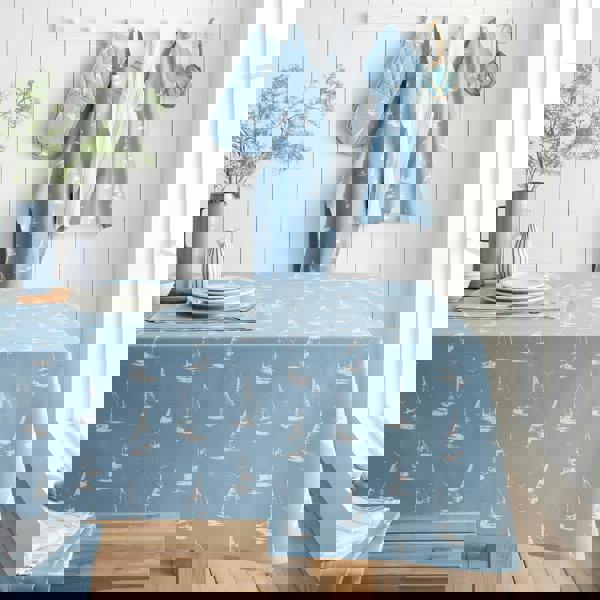 Catherine Lansfield Salcombe Boats Cotton Table Cloth Blue