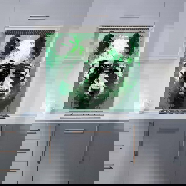 Warren Reed - Designer Panda With Glasses, Green Splashart Kitchen Splashback