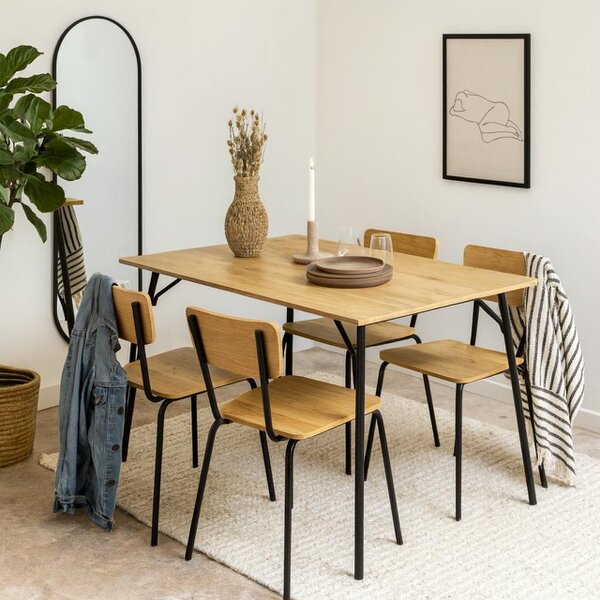 Wyld Haus Belgrade Dining Set Natural Oak and Black Dining Table + 4 Dining Chairs