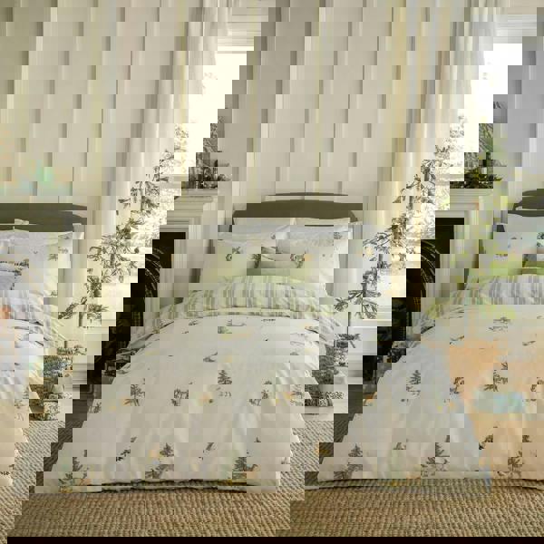 Wylder Charlecote Reversible Cotton Printed Duvet Cover Set - Green/Natural