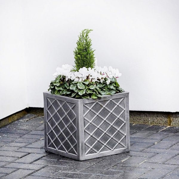 1 x Small Square 32cm Pewter Lazio Garden Flower Plant Box