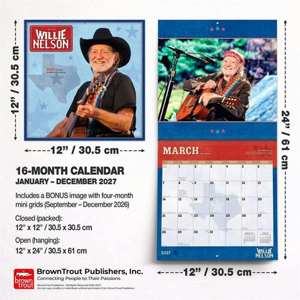 Willie Nelson Calendar 2027, Wall Calendars, Month To View, Entertainment, Gift