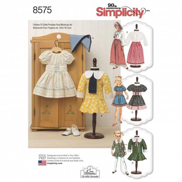 Simplicity Sewing Pattern 8575, Doll Clothes OS (One Size) - Intermediate
