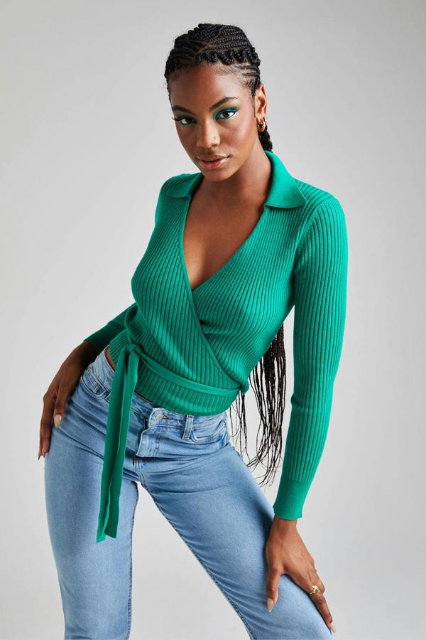Urban Bliss Green Collar Wrap Ballerina Cardigan