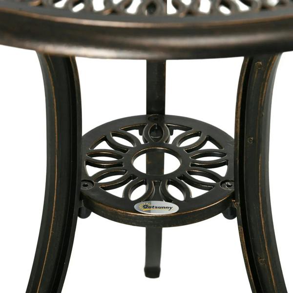 Bronze-tone round bistro table base with decorative metal supports