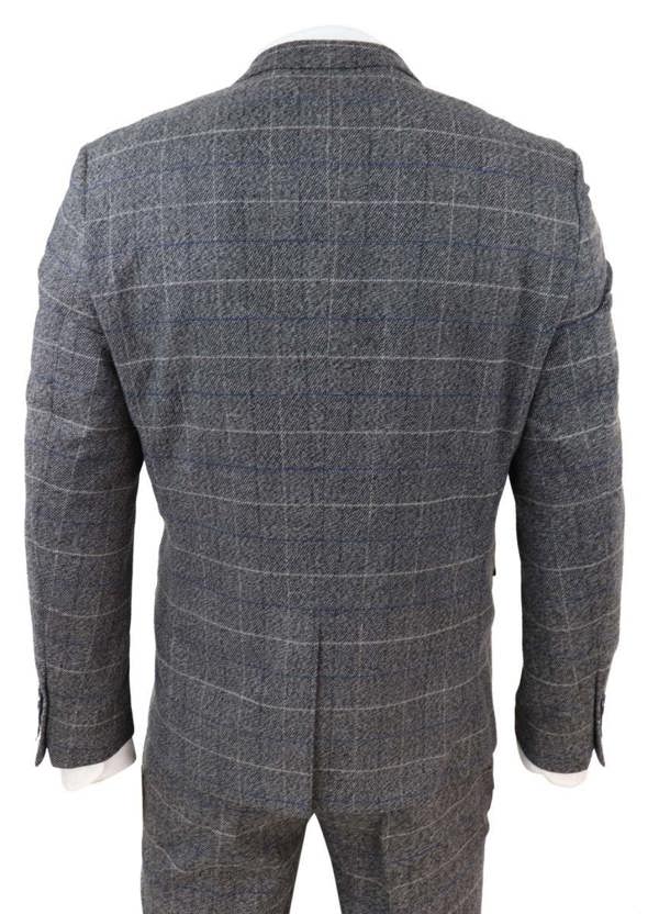 Marc Darcy Mens 3 Piece Grey With Blue Check Vintage Classic Suit