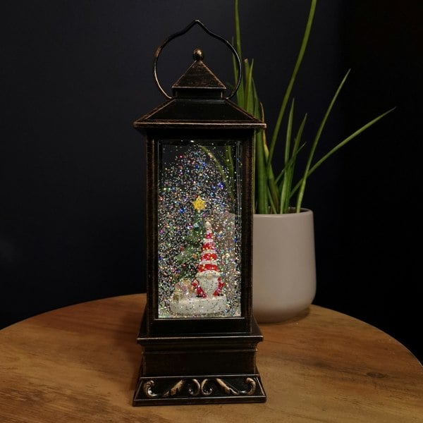 Samuel Alexander 28cm LED Christmas Glitter Water Spinner Antique Lantern Snowy Gonk Scene