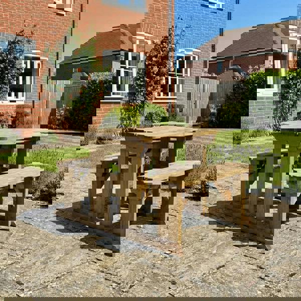 Arbor Garden Solutions Abies Rounded Picnic Table and Benches Set - Rustic Finish