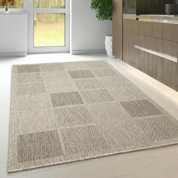Non-Slip Beige Brown Rug Flat Weave Checkered Kitchen Dining Room Living Room Area Mat