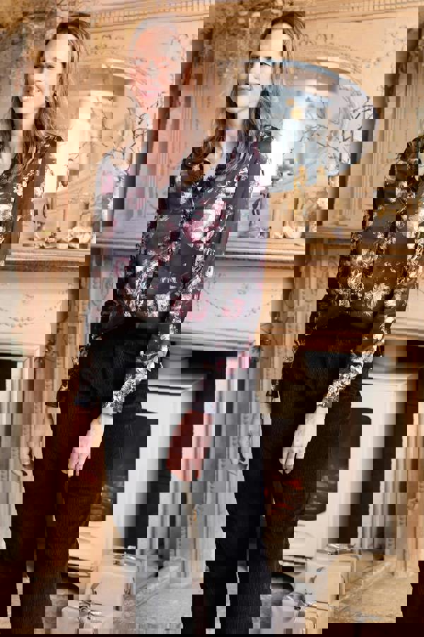 Lily & Me Kit Ruffle Satin Blouse Black