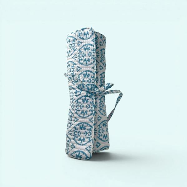 Hayley & Co Cotton Jewellery Roll - Light Blue and White Block Print