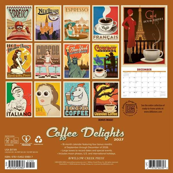 Coffee Delights Calendar 2027, Wall Calendars, Month To View, Lifestyle, Gift