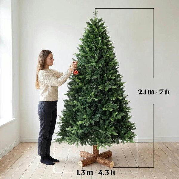 Bobobiy Artificial Christmas Tree, Hinged Xmas Tree with 3834 PE & PVC Branch Tips, 7ft, Green