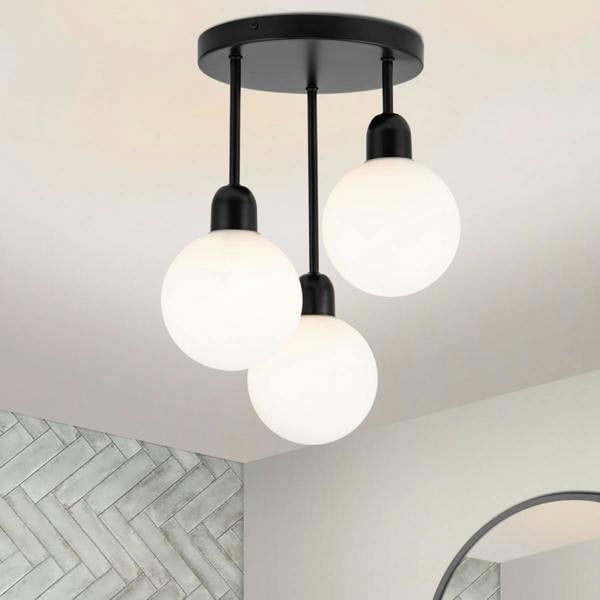 COSYLYTE Broome Bathroom 3 Light Opal Glass Ceiling Light - Matt Black