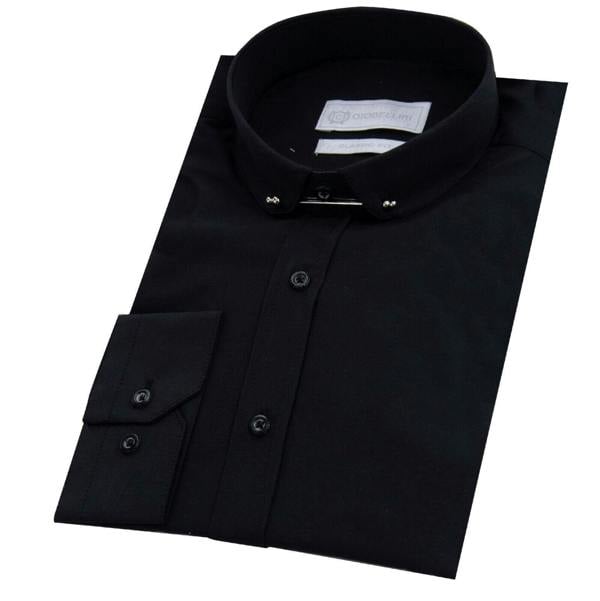 TruClothing Mens Club Collar Black Shirt 1920s Peaky Blinders With Bar Poplin Pin Smart