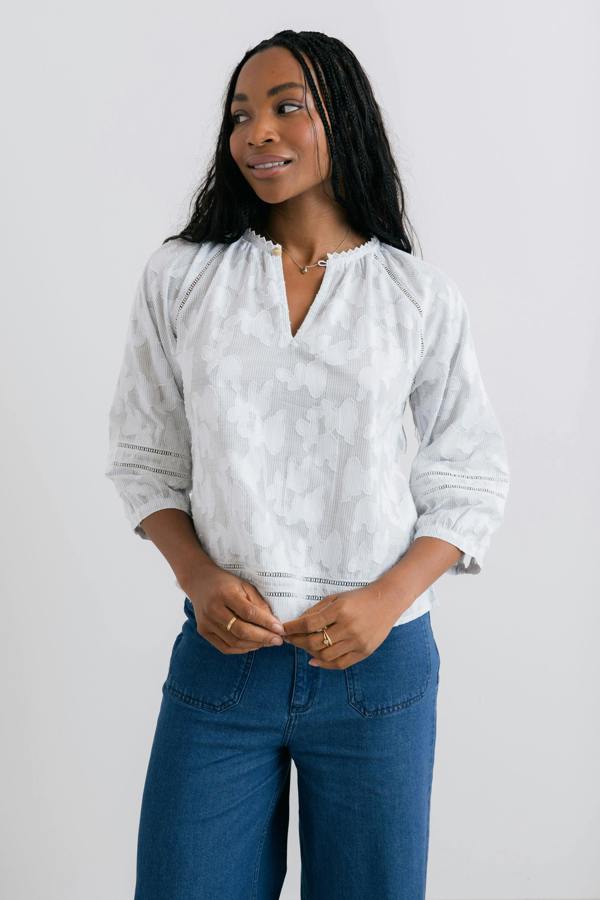 Lily & Me Zoe Cotton Jacquard Blouse Laurel