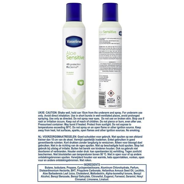 Vaseline Aloe Sensitive Anti-Perspirant Deodorant Spray for Women 250ml, 3 Pack