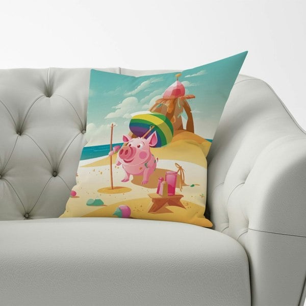 Warren Reed Piglet On A Beach Holiday Cushions