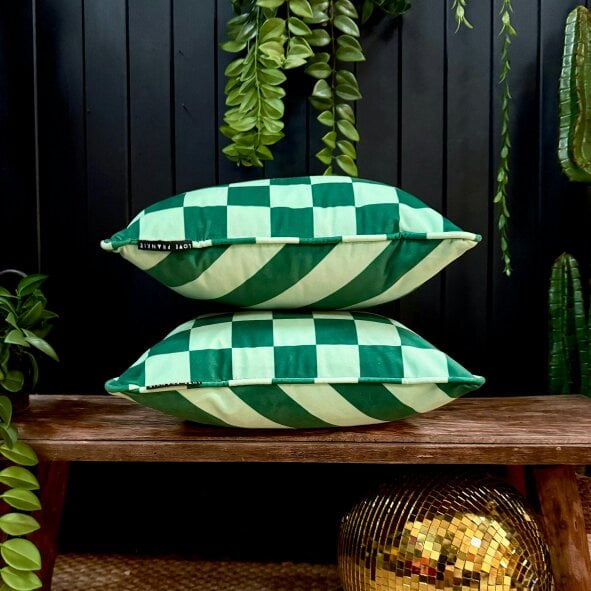 Love Frankie Apple Sours Reversible Checkmate & Helter Skelter Cushion
