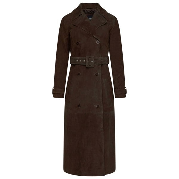Barneys Originals Women's Real Suede Trench Coat in Chocolate