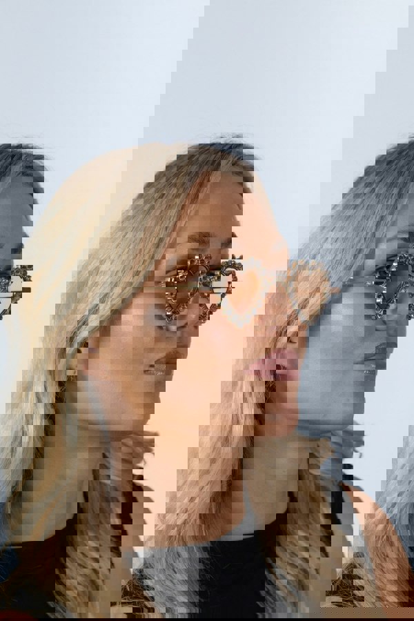 SVNX Heart Diamante Sunglasses Gold Champagne