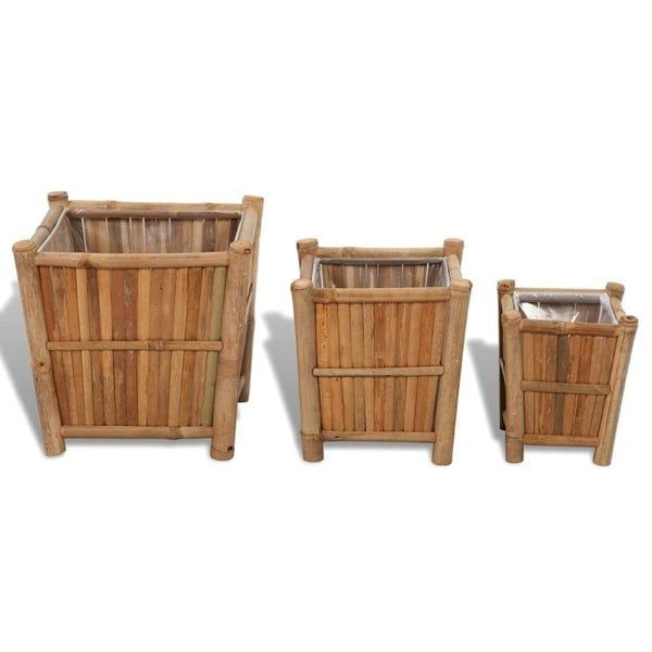 Berkfield 3 pcs Bamboo Raised Bed with Nylon Lining