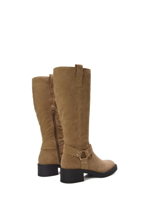 XY LONDON Knee High Biker Mid Block Heel Western Boots