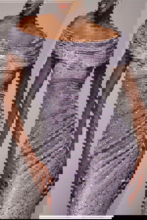 Cowl Neck Sequin Lace Maxi Dress - Dusky Purple DR4644