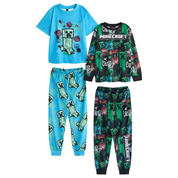 Minecraft Boys Creeper Long Pyjama Set (Pack of 2) - Blue/Black/Green
