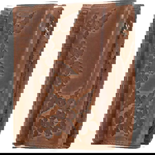 Mala Leather Wild Bloom Classic Floral Tan Leather Tri-Fold Purse