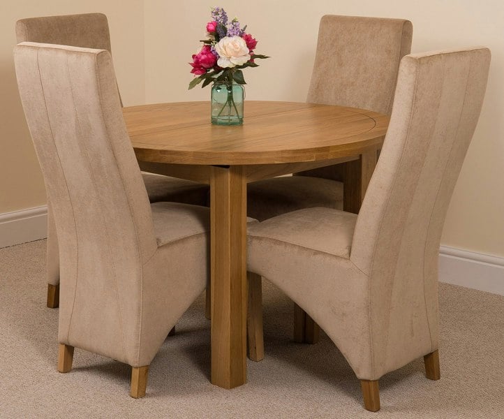 That's Furniture Edmonton Round Extendable Oak Dining Set with Lola Fabric Chairs